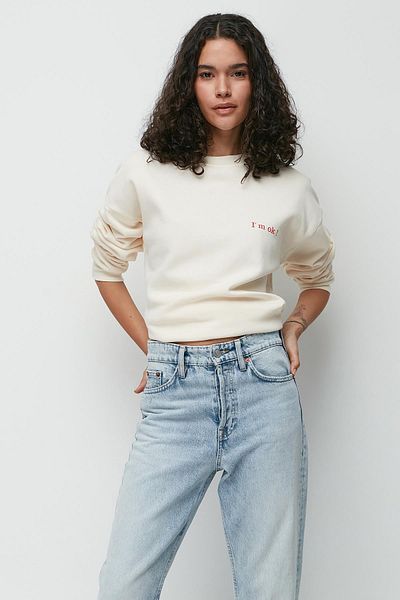C&City سويت شيرت سميك مطبوع مقاس كبير بأكمام طويلة 950 بيج
