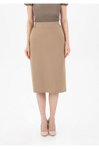 G-Line Camel Midi Size - Μολύβι φούστα με ελαστική μέση και σχισμή στην πλάτη