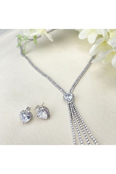 Kyver Evening Dress Jewelry Wedding Jewelry Set Waterway Heart Necklace Earring Set