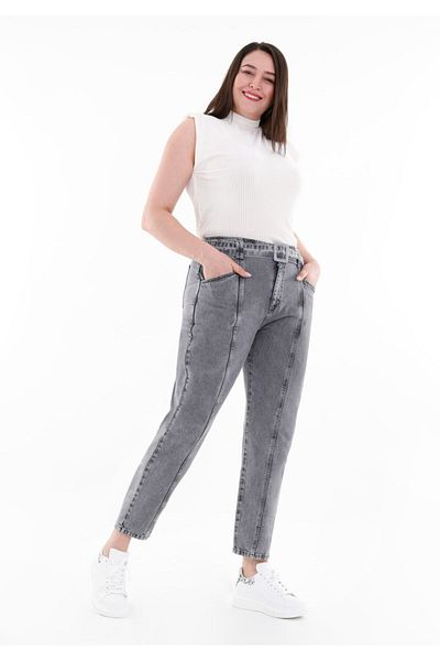 Guzella Ankle Length Gray Jeans with Belt