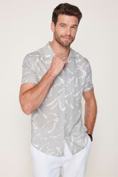 Tudors Férfi viszkóz sporting - vékony szabású, rövid ujjú, apache gallérral