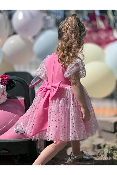 Mars kız çocuk elbise pembe prenses tütülü doğum günü elbisesi