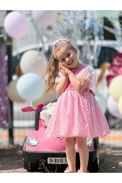 Mars kız çocuk elbise pembe prenses tütülü doğum günü elbisesi