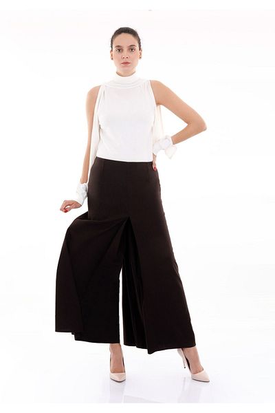 G-Line High Waist A-line Wide Full Length BrownPalazzoTrousers