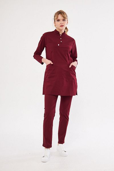 Class Üniforma Claret Red Lycra Hijab Women's Medical Uniform - Doctor and Nurse Jersey, Surgical Team