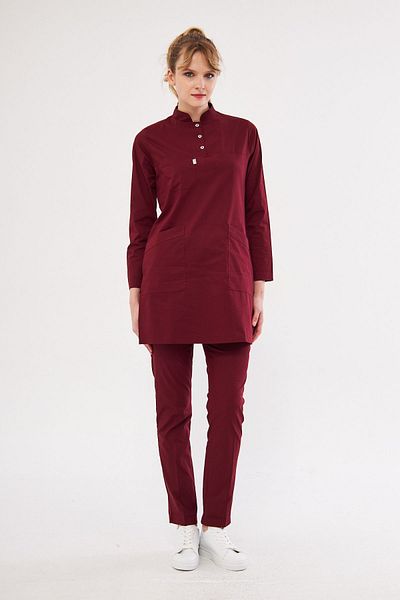 Class Üniforma Claret Red Lycra Hijab Women's Medical Uniform - Doctor and Nurse Jersey, Surgical Team