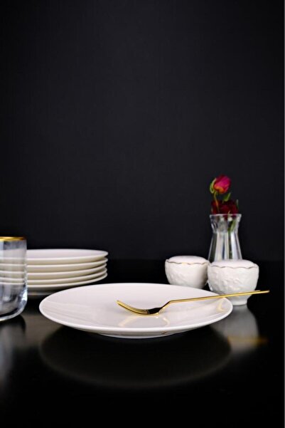 Digithome Lombardino Minimalist Modern Sade 6'lı Porselen Çukur Yemek Tabağı 20 Cm