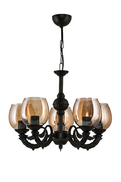 DEDE Five Arm Riga Zamak Chandelier with Black Honey Color Glass