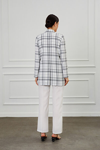 Mizalle Yan Paça Yırtmaçlı Ekru Pantolon