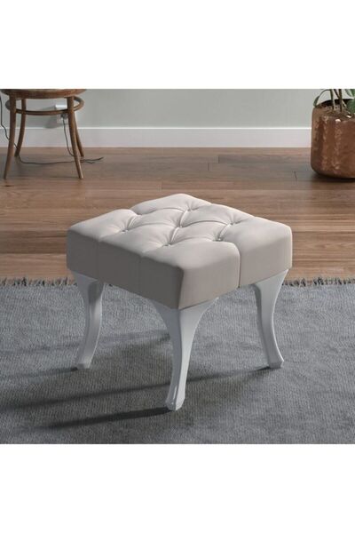 İndirim Çadırı Vinda Kaptioneli Ayakucu Bench Puf 40 Cm Krem- Kumaş Düğmeli