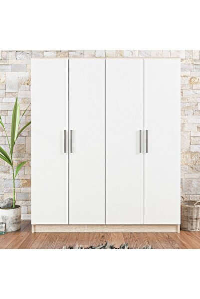 Ünüvar Konsept Beyaz Sonomo 4 Kapaklı Gardırop 11 Raflı 2 Askılıklı