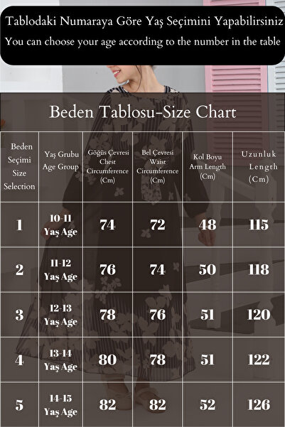 Jannock Kız Çocuk Uzun Boydan Şifon Astarlı Tesettür Elbise