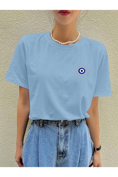 FAVORİST Βαμβακερό μπλουζάκι Oversize - EVIL EYE BEAD & EYES Printed, κοντό μανίκι