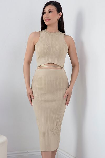 PULLIMM Tricoturi Crop Top și Fusta - Costum din două piese cu guler Halter 2737