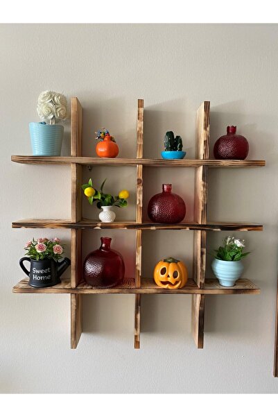 woodünya Kahverengi Ahşap Dekoratif Çoklu Duvar Rafı Kitaplık Kare Raf Ahşap ...