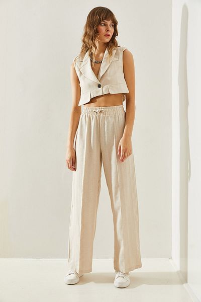 Bianco Lucci Crop Vest and Palazzo Pants Set - Pocket Cover Detail, Women's,60251229