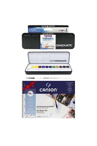 Daler Rowney Graduate Water Colour Tablet Suluboya Seti Yarım Tava 12'li ve C...