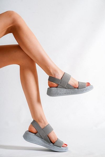 sedora shoes Women's Lasera Gray Color 4 Cm Wedge Elastic Sandals
