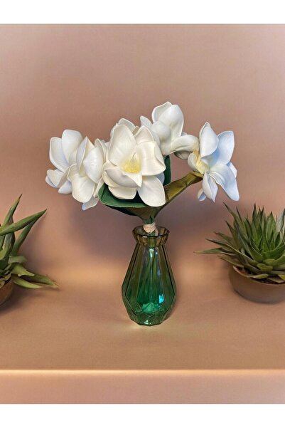 Happyland Islak Manolya Gerçekçi Doku Çiçek Beyaz 1 Demet (VAZOSUZ)