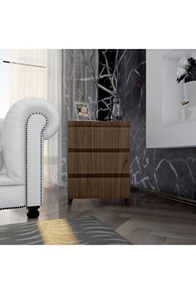 Ünüvar Konsept Emre Üç Çekmeceli Modern Komodin Ceviz K1