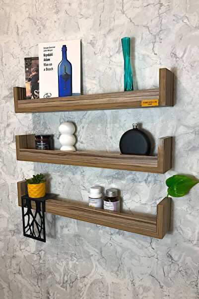 Dekor Üçlü Ahşap Duvar Rafı Duvar Rafı