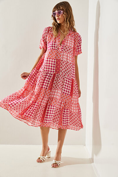 Bianco Lucci Dámské viskózové vzorované viskózové šaty s límečkem -60251287