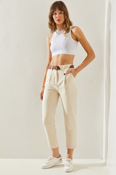 Bianco Lucci Women's V-Piece Trousers with Belt Detail - Pockets60251230