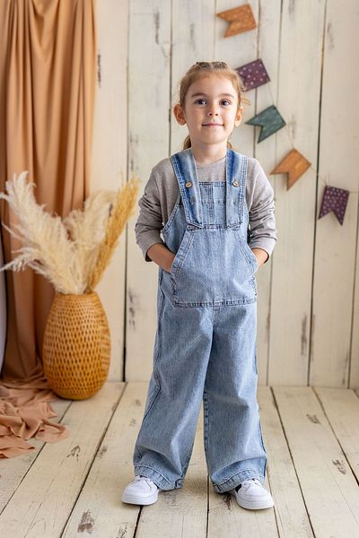Oliven The Kid Salopet de blugi unisex - picioare largi, buzunar cangur