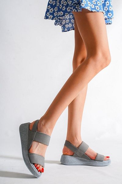 sedora shoes Women's Lasera Gray Color 4 Cm Wedge Elastic Sandals