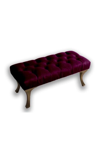 Ünüvar Konsept Puf Bench Kapitoneli Bordo - Gold Renk Ayak