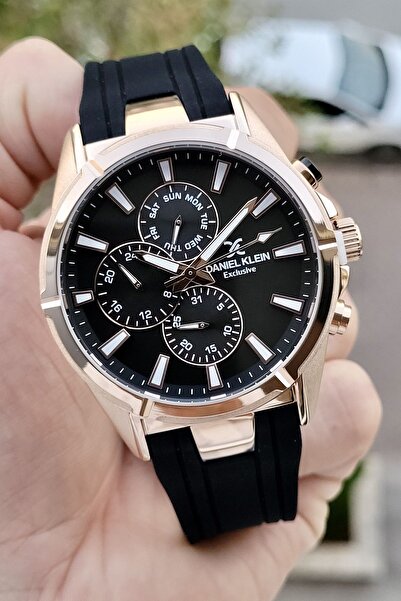 Daniel Klein ساعة يد رجالية نشطة باللون الأسود والوردي مع مؤشرات داخلية قابلة...