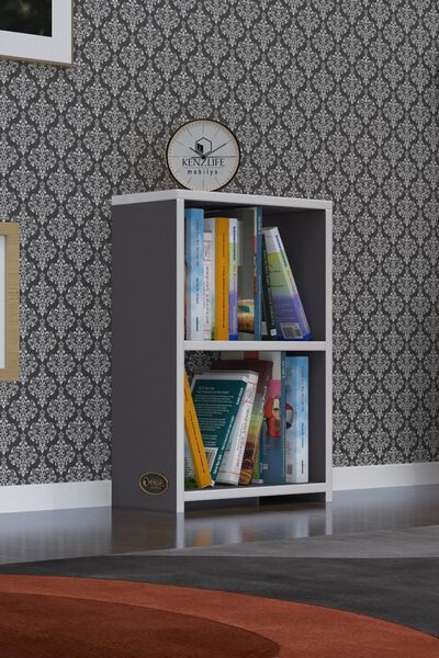 Kenzlife Kitaplık Süper Ga 060*40*19 Gri 2 Katlı Tek Bölme Ofis Mutfak Banyo Dolabı Arkalıksız