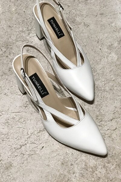 TUNAELLİ White Genuine Leather Women's Heeled Shoes - Size 34-35-41-42