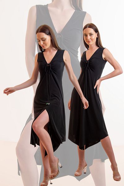 Laranor Asymmetrical Cut and Slit Special Collar Dress