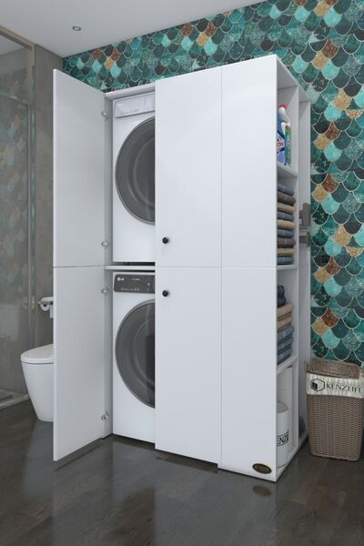 Kenzlife Çamaşır-Kurutma Makinesi Dolabı Kapaklı Foka Byz 180*090*60 Banyo Arkalıksız