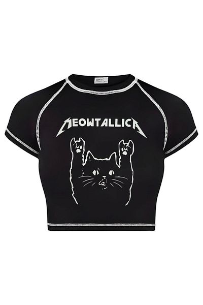 Carpe Meowtallic Backstitch Crop Top