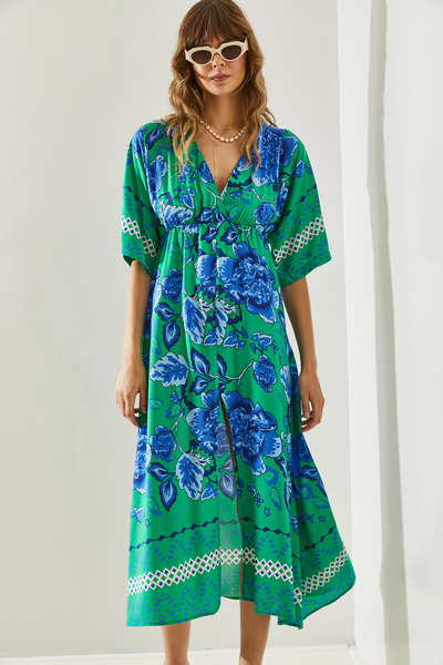 Bianco Lucci Φόρεμα με κοντό μανίκι V-λαιμόκοψη - Ελαστική μέση 589660251304