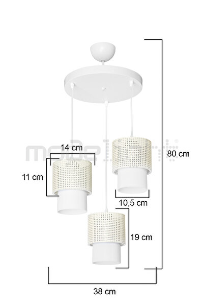 Modelight DALYA 3LÜ AVİZE BEYAZ HASIR - OPAL OPTİK SALON-OTURMA-ÇOCUK-YEMEK-YATAK ODASI--ANTRE-MUTFAK