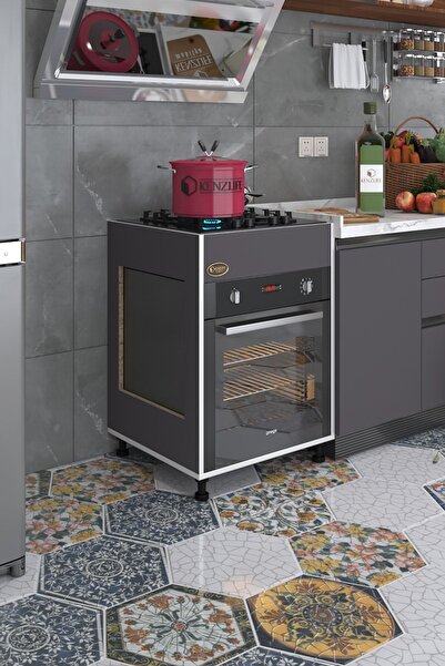 Kenzlife Ankastre Modülü Kabini Haya Busa3 Gri 85*60*56 Fırın Ocak Dolabı Ayarlı Ayaklı Üstten