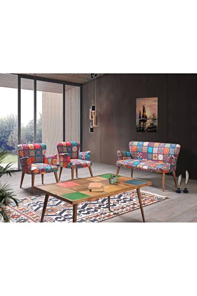 Genel Markalar Karmen desenli kollu çayseti koltuk takımı