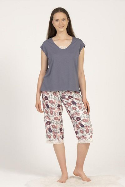 DOFİ Women's Summer Laced Pajama Set Floral Patterned Lace Detail