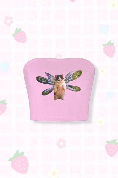 Carpe Winged Cat Strapless Crop