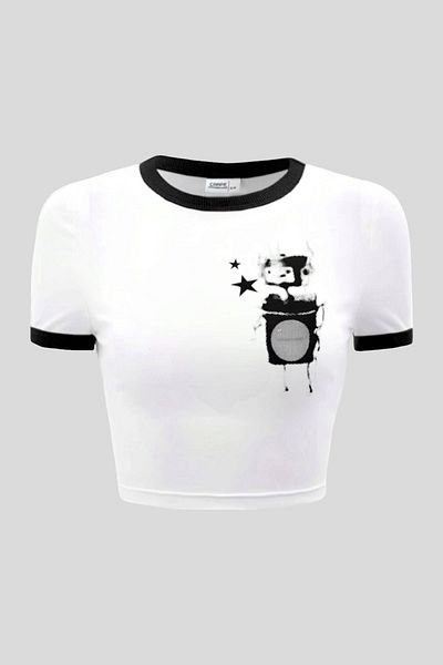 Carpe Robot Patterned Piping Crop Top