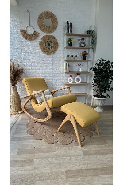 Asedia Ekol Naturel Sarı Ahşap Sallanan Sandalye Dinlenme Emzirme Baba Tv Okuma Babalar Günü Hediyesi