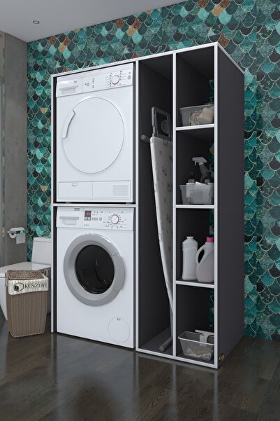 Kenzlife Çamaşır-Kurutma Makinesi Dolabı Alyusha Gri 180*120*60 Banyo Kapaksı...