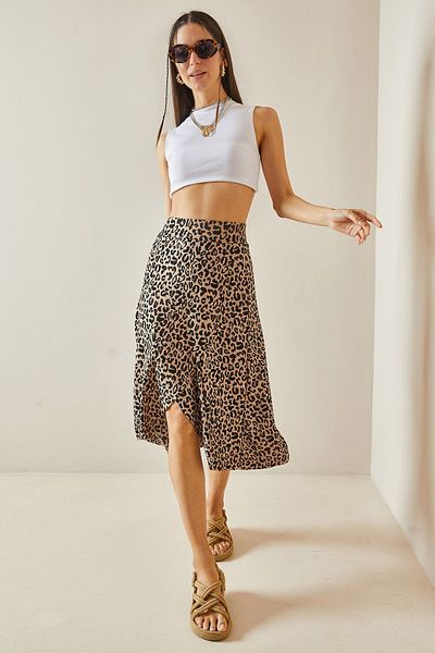 XHAN Beiger zweireihiger Midirock mit Leopardenmuster - 5YXK7-48615-25