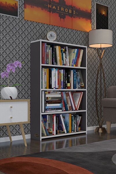 Kenzlife Kitaplık Süper Ga 120*80*19 Gri 4 Katlı Tek Bölme Ofis Mutfak Banyo ...