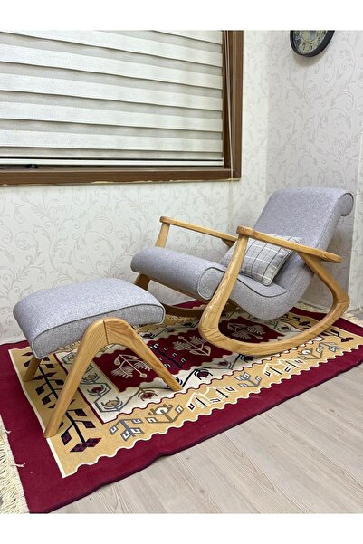 Asedia Ekol Naturel Taş Gri Ahşap Sallanan Sandalye Dinlenme Emzirme Baba Tv ...