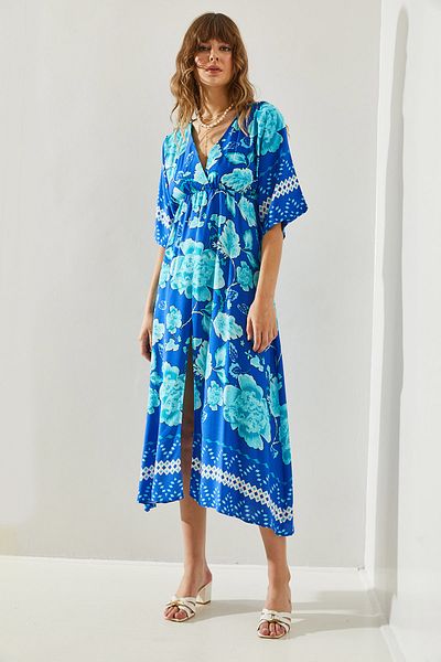 Bianco Lucci Rochie de damă cu decolteu în V cu talie elastică - mânecă scurtă 5896 60251304