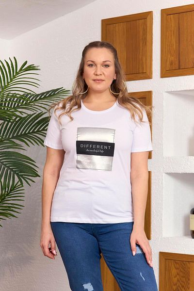 RMG Large Size White Foil Printed T-Shirt